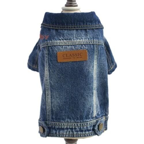 Luxury pet denim dog clothes seasons small medium sized Teddy Chihuahua thin two-legged denim shirts wholesale puppy clothes
