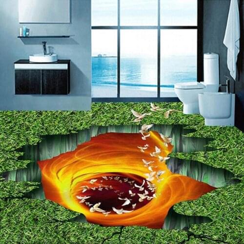 Custom Floor Wallpaper 3D Living Room Bedroom Bathroom Floor Mural Paintings Volcanic Lava Meadow PVC Self-adhesive Wallpaper