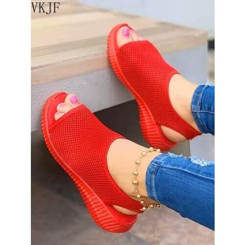 2021 Womens Fashion Sandals Casual Pure Color Knitted Mesh Printed Flat-Bottom Comfortable Trend All-match Summer Sandals