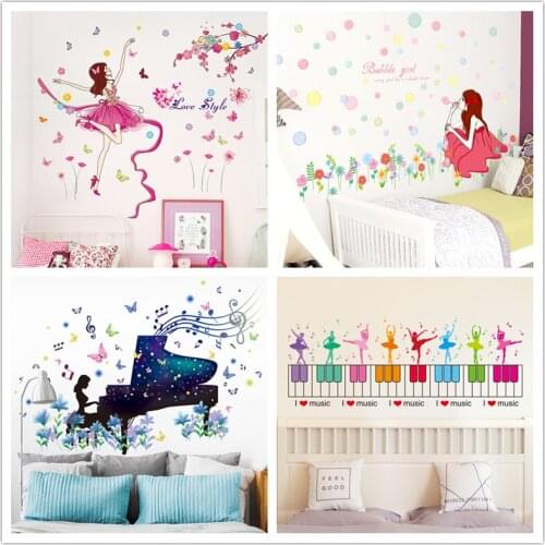 [SHIJUEHEZI] Cartoon Girl Wall Stickers DIY Children Mural Decals for House Kids Rooms Baby Bedroom Nursery Decoration