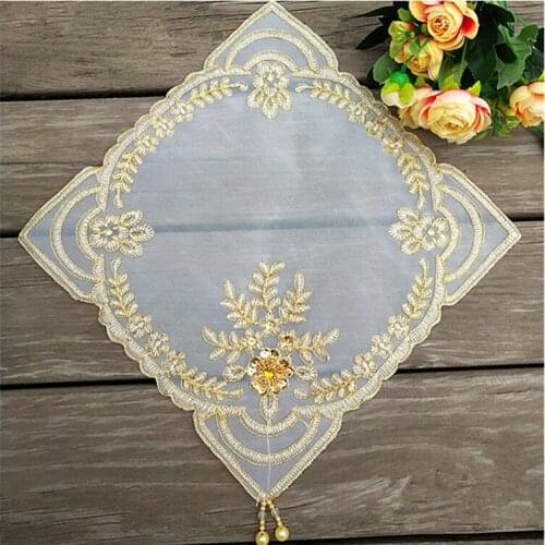 Modern lace satin embroidery place table mat cloth pad cup mug drink doilies dining dish pan tea coaster Easter placemat kitchen
