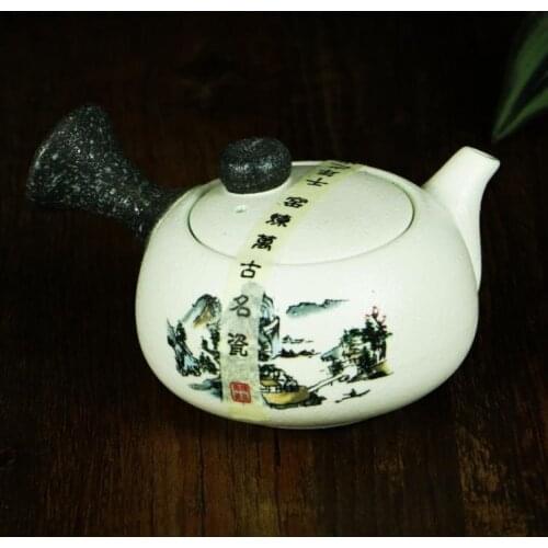 Snowflake glazed side of the pot to the pot fast pot pottery Kung Fu tea with hand grasping pot of tea teapot