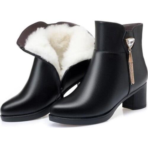 Rhinestone Tassel Winter Shoes Fashion Boots Women Winter Boots High Heels Genuine Leather Boots Winter Snow Shoes Warm Boots