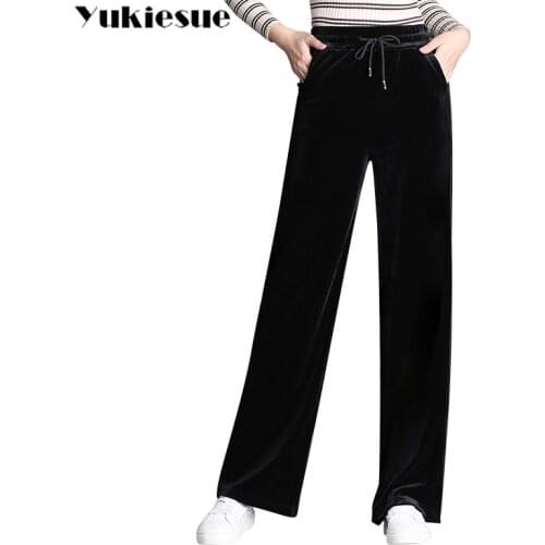 Streetwear 2020 autumn velvet womens pants female high waist wide leg pants capris for women trousers woman Plus size 5xl 6xl