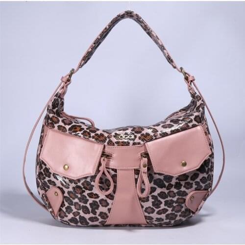 Women Pink Leopard Shoulder Bag Lady Fashion Handbag Large Capacity Tote with Adjustable Shoulder Strap