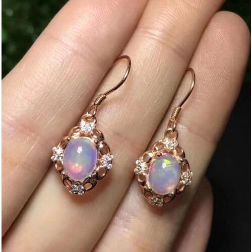 Natural Multicolor opal drop earrings Natural gemstone Retro round Hollow drop earrings S925 silver female party gift jewelry