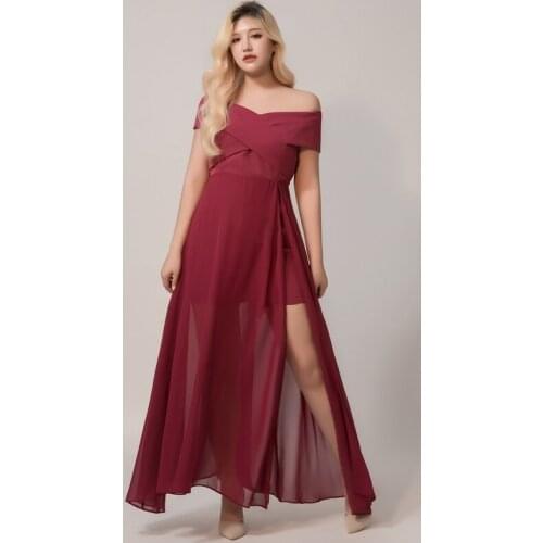 Women Formal Elegant Evening Dresses A-Line Crepe Plus Size Natural Floor-Length Boat Neck IIusion Sleeveless Criss-Cross D077