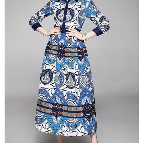 2021 New Lace Print Stitching Dress A-LINE Polo Printing Original Design Summer Elastic Waist Elegant Fashion Female Dress Y-40