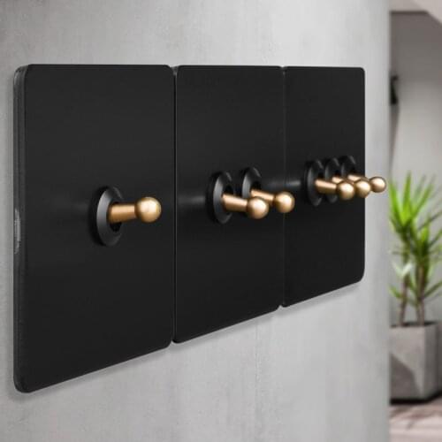 1-4 Gang 2 Way Retro Brass Toggle Switch Black Nordic Simple Stainless Steel Panel Wall Light Switch EU Socket Drop Shipping