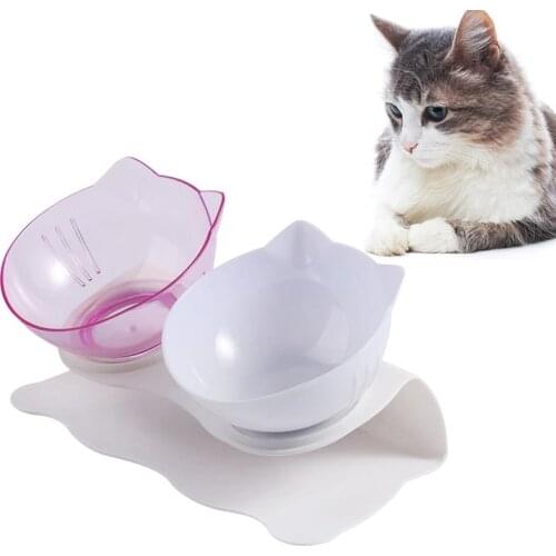 1pc Double Pet Food Bowl Plastic Lovely Dog Bowl Pet Feeding Bowl With Stand Pet Feeding Supplies Pet Accessories Cat Dog Feeder