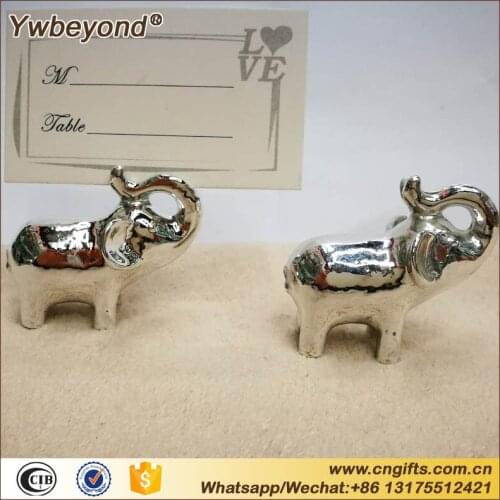 100pcs/lot"Lucky in love "silver finish lucky elephant wedding favors Photo holder elephant place card holder