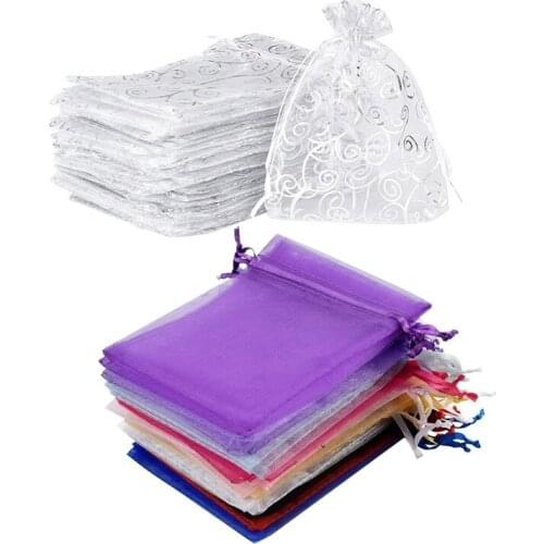 100Pcs Sheer Organza Favor Bags(9X12cm, Silver) & 100Pcs Organza Bags Party Gift Bags 9 x 12cm(Multicolor)