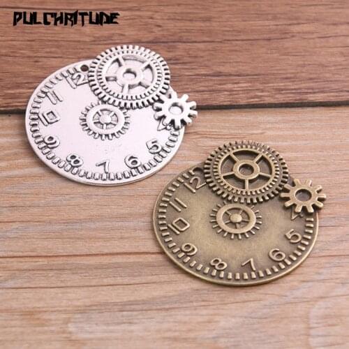 2PCS 43*46mm Two Color Vintage Metal Zinc Alloy Steampunk Gear Clock Charms Fit Jewelry Pendant Charms Makings