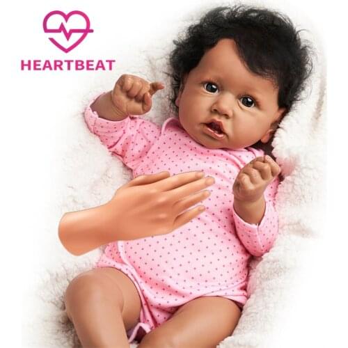 20 inch Brazilian Face Saskia Black Baby Short Hair Cloth Body Realistic Reborn Doll Girl Toy with Coos and "Heartbeat"