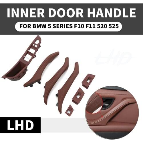 4 / 7PCS Genuine Leather Left Hand Drive LHD For BMW 5 series F10 F11 F18 Mocha Car Interior Door Handle Inner Panel Pull Trim