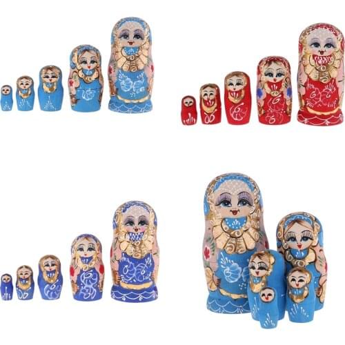 5Pcs Hand Paited Wooden Russian Nesting Dolls Matryoshka Kids Toys