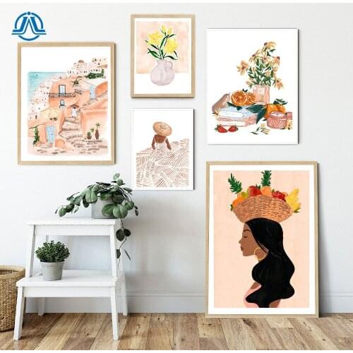 Abstract Girl Orange Vintage Scandinavian Wall Art Canvas Painting Nordic Posters And Prints Wall Pictures For Living Room Decor