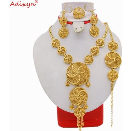 Adixyn Trendy Nigerian Women Wedding Jewelry Sets Gold Color Necklace Bracelet Earrings Ring Dubai African Beads Jewelry N03105