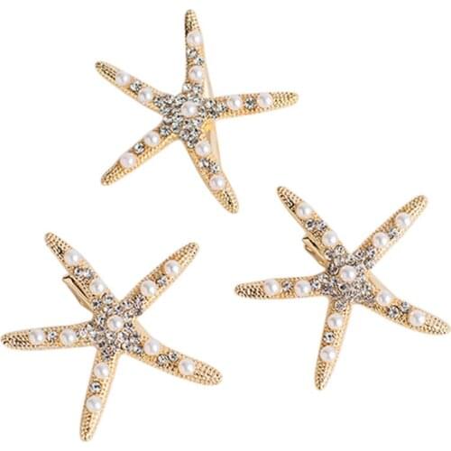 Accessories Large Rhinestone Hair Clips Headwear For Women Girls Fashion Full Crystal Pearl Starfish Hairpin Hair Barrettes