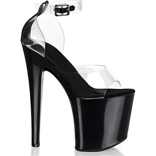 Fashion 20CM Thin High Heels Women Sandals Shoes Women PVC Buckle Strap waterproof Dress Party Wedding pumps women shoes Black