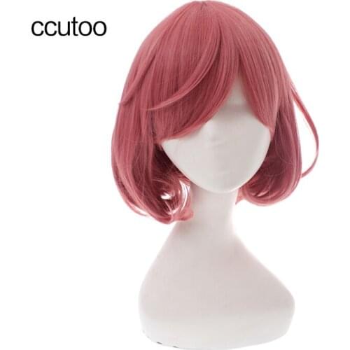 Ccutoo Ebisu Kofuku 14" Pear Curly Pink Short Synthetic Cosplay Hair Wigs Womens Heat Resistance Fiber Costume Party Wigs