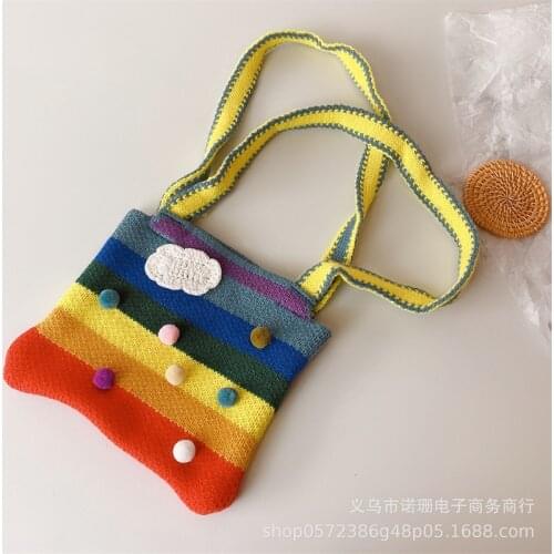 Children Kids Autumn Winter Mini Small Bag Cute Wool Knitted Rainbow Colors Bags Fashion Accessories Gifts Wholesale