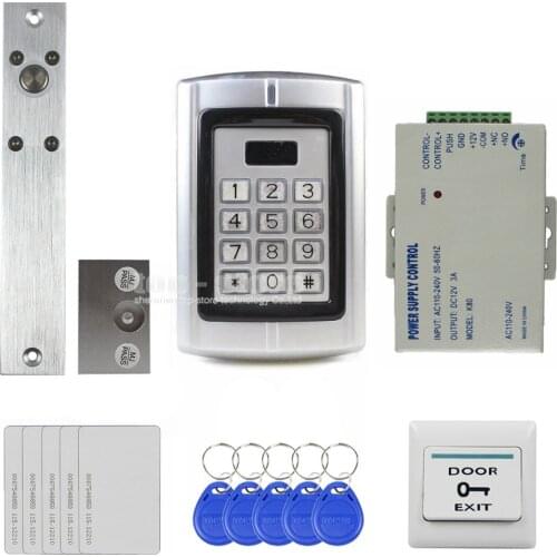DIYSECUR 125KHz RFID Reader Password Metal Keypad Access Control System Security Kit + Electric Bolt Lock BC2000