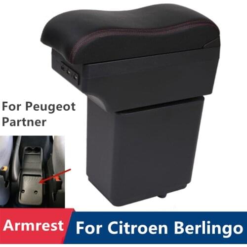 For Citroen Berlingo Armrest Retrofit Parts for Peugeot Partner Tepee Car Armrest Storage Box Car Charging USB LED Accessories
