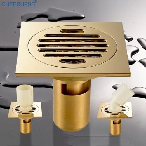 Shower Floor Drain Bathroom Kitchen Sink Stopper Smell Proof Floor Trap Cover Hole Waste Stopper Pipe Filter Gold Brass Barrier
