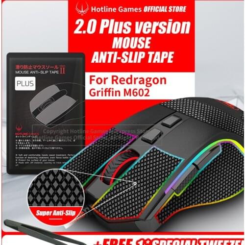 Hotline Games 2.0Plus Mouse Grip Tape for Redragon M602 / M602 Wireless Gaming Mouse Anti-Slip Tape,Pre Cut,Easy to Apply