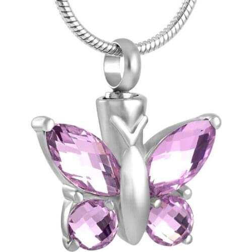 IJD8497 Crystal Butterfly Cremation Urn Necklace for Women-Wholesale Stainless Steel Funeral Keepsake Jewelry Ashes Pendants