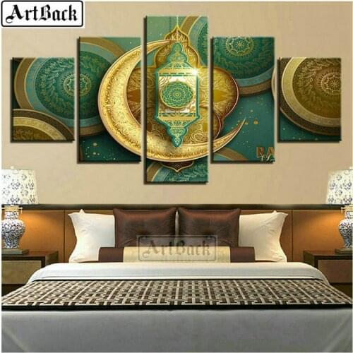 ARTBACK 5d diy diamond painting islam moon icon full square 3d diamond embroidery muslim 5 spelling painting Allah Ramadan gift