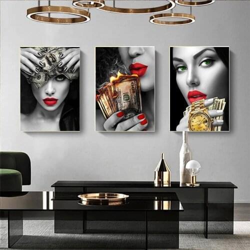 Money and Beauty Woman Art Canvas Painting Popular Cool Woman Wearing Watch Poster Wall Artist Living Room Decoration Picture