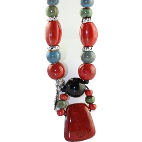 Retro beautiful ethnic style Handmade ceramic Beads pendant necklace N418