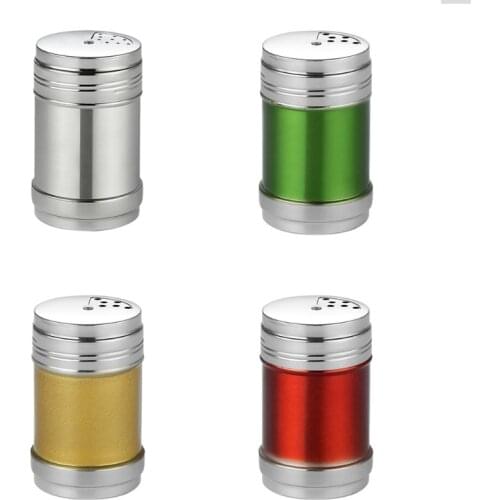 Round Spice Shaker Jars Stainless Steel Condiment Seasoning Jar with Cover Spice Cruet Salt Storage Container Kitchen