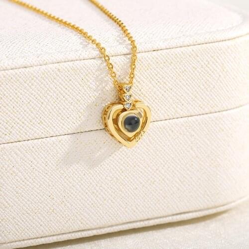 Heart Pendant Stainless Steel Necklace For Women Hundred Languages I Love You Projection Choker Couple Jewelry Gift 2021