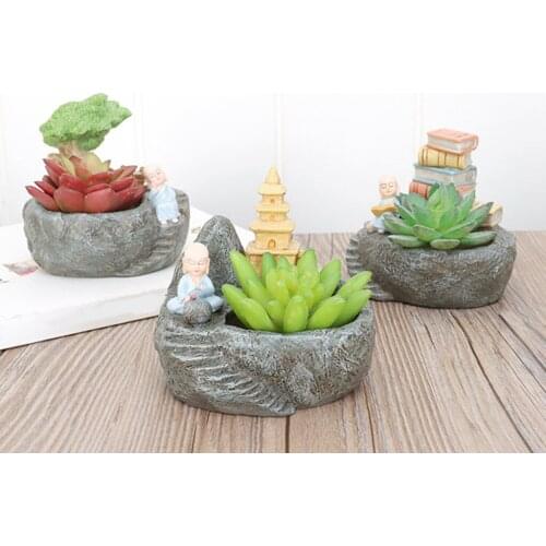 Little Monk Resin Pot Planter Succulent Plant Bonsai Cactus Flower Pot Decor