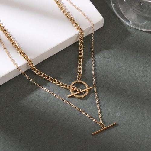 VKME Fashion Layered Chain Necklace For Women Charm Toggle Clasp Minimalist Gold Metal Linked Circle Choker Necklaces Jewelry