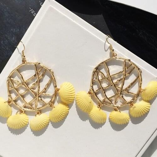 YDGY fashion jewelry exaggerated rattan-woven color natural shell earrings