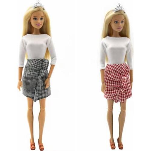 Fashion 1/6 BJD Doll Clothes Set for Barbie Accessories Houndstooth Flouncy Skirt Long Sleeve Shirt 30cm Doll Kids Playhouse Toy