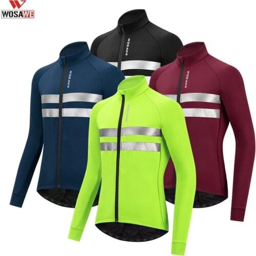 WOSAWE Men Cycling Jacket Winter Thermal Fleece Warm Up MTB Bike Jacket Water Repellent Windproof Cycling Reflective Windbreaker