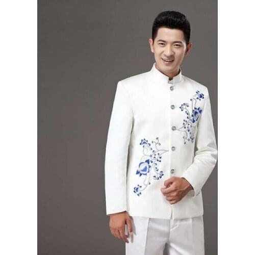 Singer dance stage clothing for men tunic suit set with pants 2020 mens wedding suits costume groom chinese style formal dress