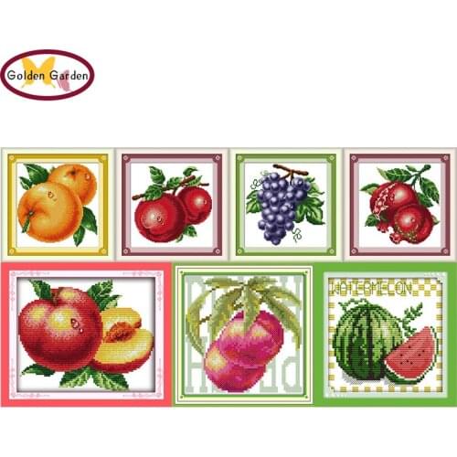 GG Water-drop Fruits Stamped Counted Cross Stitch Embroidery Kits 11CT14CT DIY Kits Chinese Cross Stitch Painting for Home Decor
