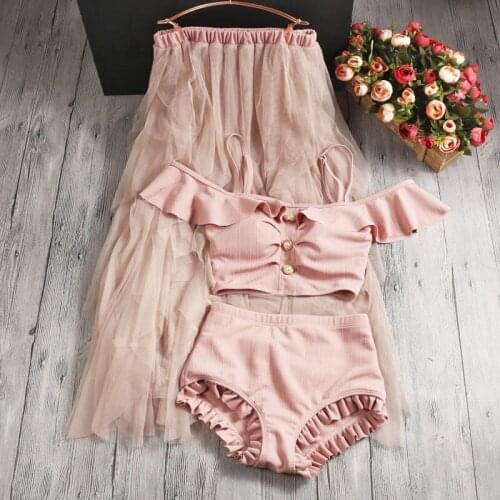 2021 New Women Solid Bikini Set High Waist Swimwear Bathing Suit with Skirt Summer Sexy Biquinis Swimsuit Swimming Holiday Wear