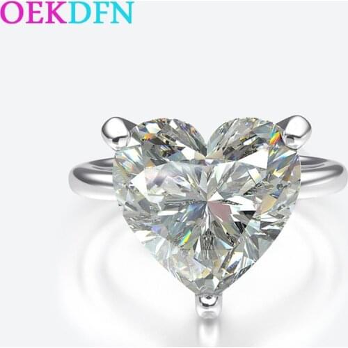 OEKDFN 100% S925 Sterling Silver Ring For Women Classic Heart AAAAA+ Zircon Pink White Yellow Gemstone Wedding Jewelry Rings