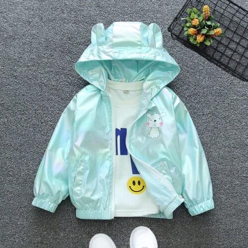 2021 Autumn Windbreaker for Kids Cartoon Printing Childrens Clothing Glossy Hooded Bomber Jacket for Girls Coats Kids Outwear