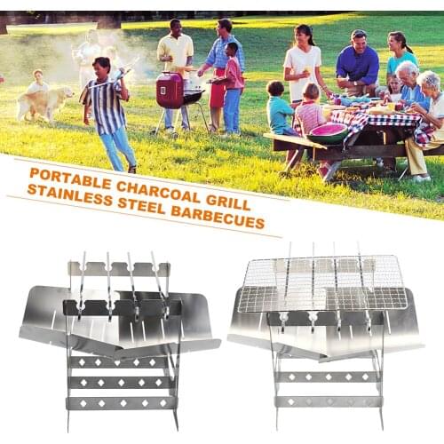 Stainless Steel Outdoor Camping Folding Barbecue Grill Firewood Burning Furnace Wild Picnic Portable Grill Outdoor Barbecue Net