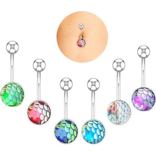 1pc Mermaid Navel Piercing Stainless Steel Belly Button Rings Ombligo Bar Sexy Stud Barbell for Woman Fashion Body Jewelry 14G