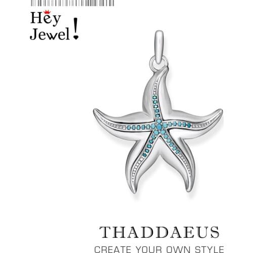 Pendant Blue Starfish,2021 Summer Brand Fine 925 Sterling Silver Jewelry Europe Bijoux Necklace Accessories Gift For Woman