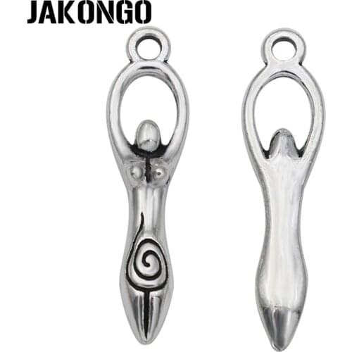 JAKONGO Antique Silver Plated Fertility Goddess Charms Pendants for DIY Jewelry Making Bracelet Accessories 29*7mm 10pcs/lot
